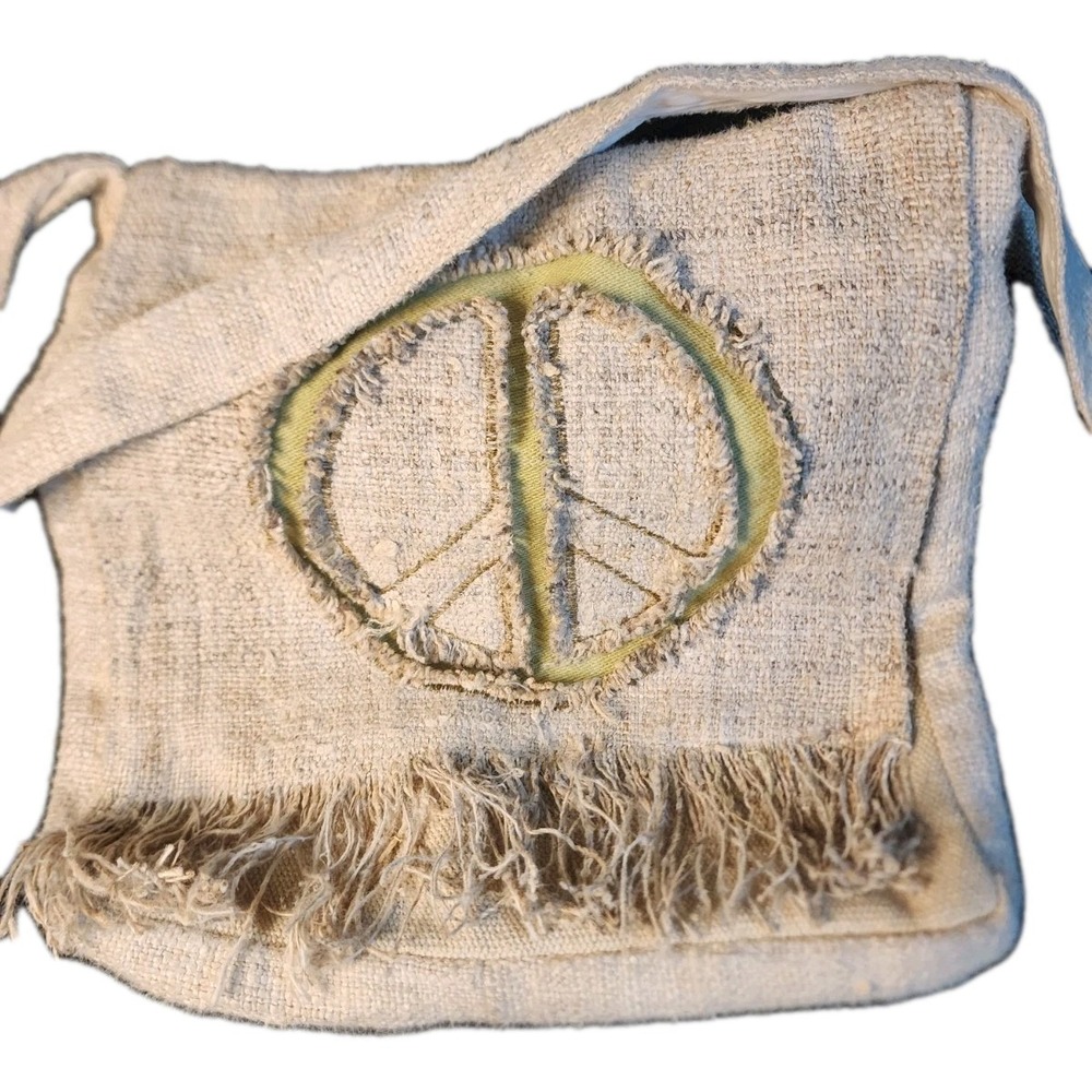 Katmandu Unisex Bohemian Hemp/Cotton Peace Sign Crossbody READ!
